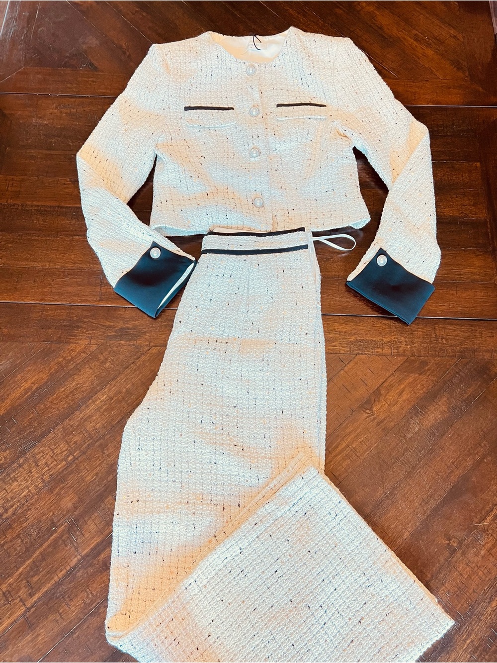 Commense Pearl button tweed jacket and paint suit apricot - Picture 6 of 12